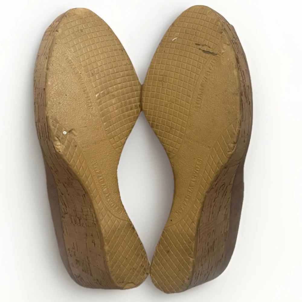 Stuart Weitzman Anna Wedge Peep Toe Designer Shoes Women Sz 8‎ Tan Suede Luxury
